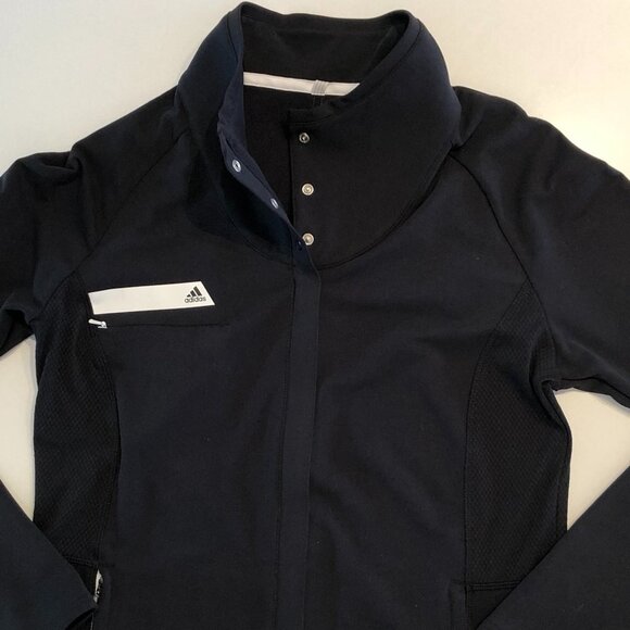 Adidas Golf Pure Motion Long Sleeve Zip-Up + Snap Closure Jacket in Black Sz M - Picture 15 of 15